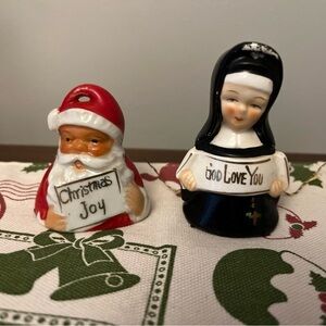 3 VTG Bell Christmas Ornament MCM Ceramic Nun & Santa 2” ARDALT Japan